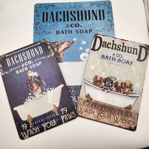 Dachshund Co. Bath Soap Tin Signs Set of 3 12x15 & 8x12 Bath Decor Dogs